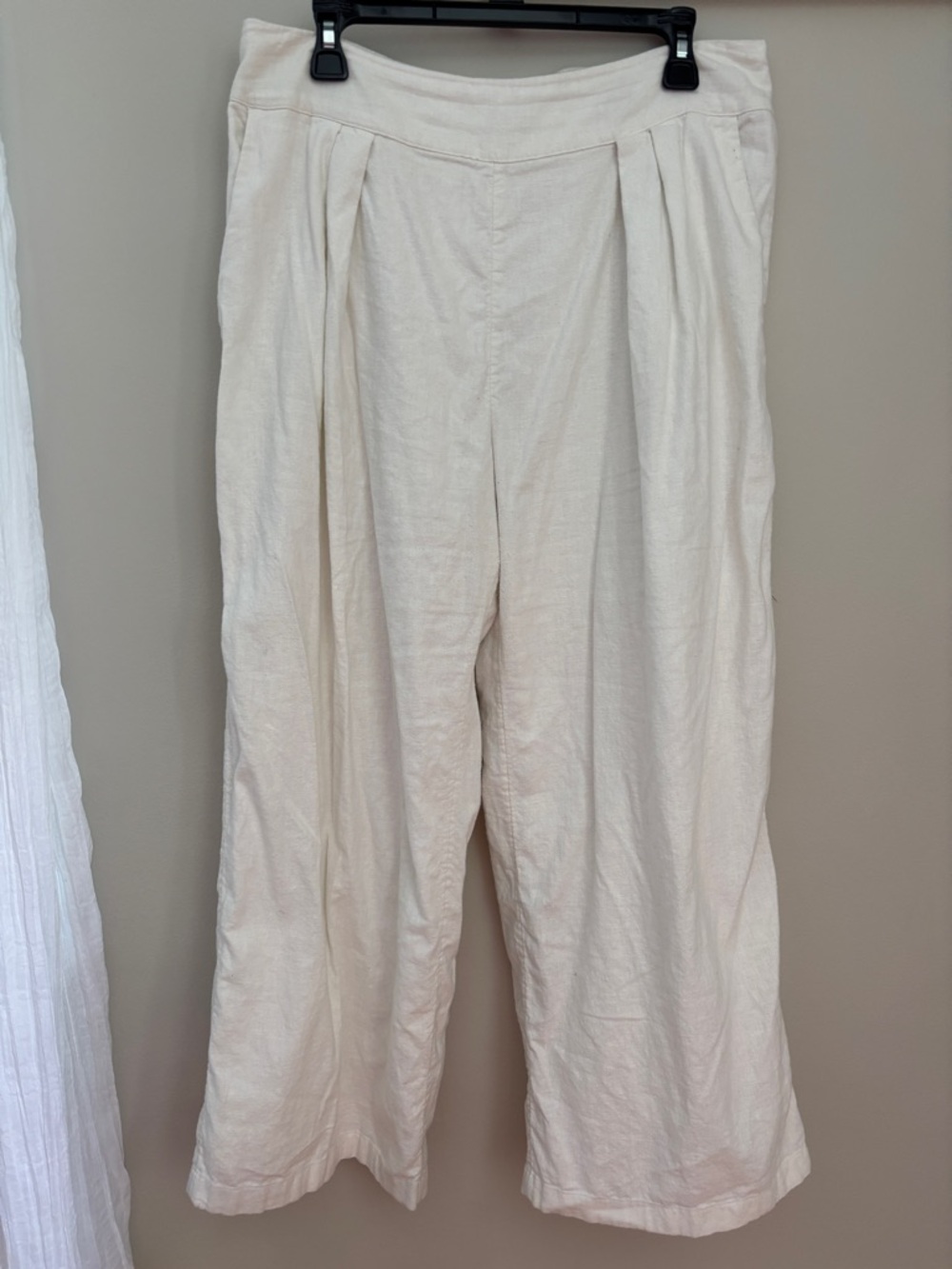 Abercrombie & Fitch Wide-Leg Cream Linen-Blend Trousers